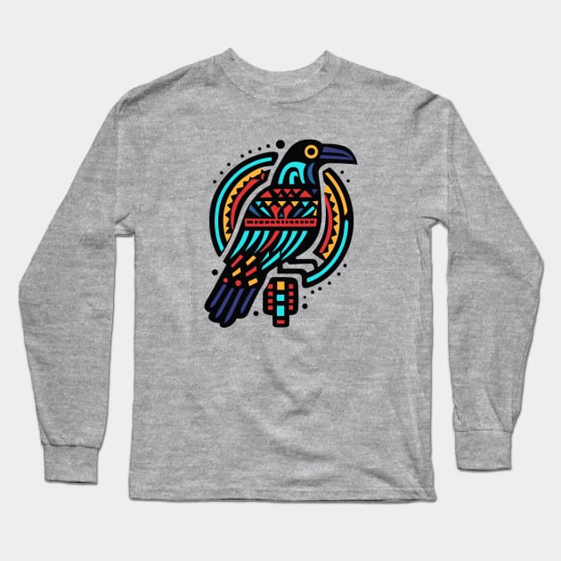 Raven Bird, Aztec Tribal Design Long Sleeve T-Shirt by ravensart